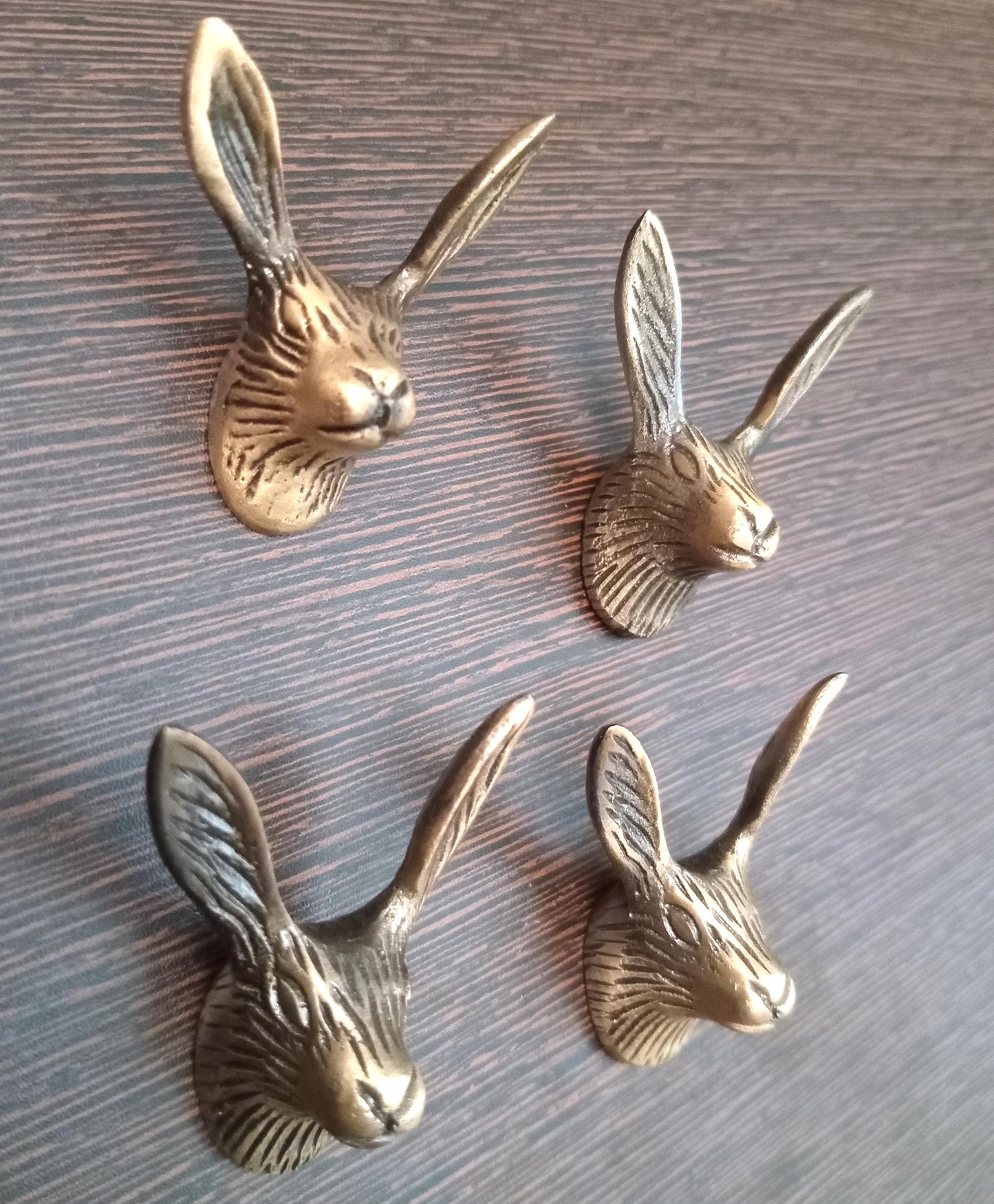 Antique Brass Rabbit Head Knob, Bunny Drawer Pull, Animal Cabinet Hardware, Rustic Woodland Decor (Set of 4)