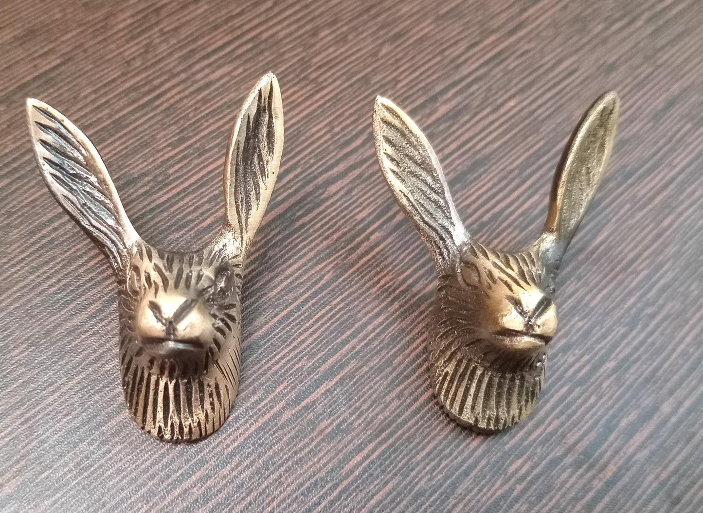 Antique Brass Rabbit Head Knob, Bunny Drawer Pull, Animal Cabinet Hardware, Rustic Woodland Decor (Set of 4)